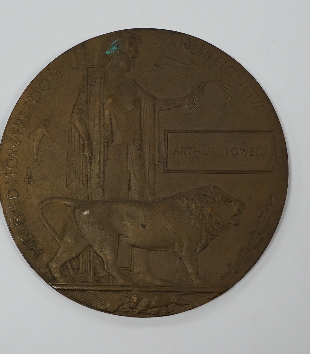 Five First World War Next of Kin Memorial plaques. Condition - fair to good